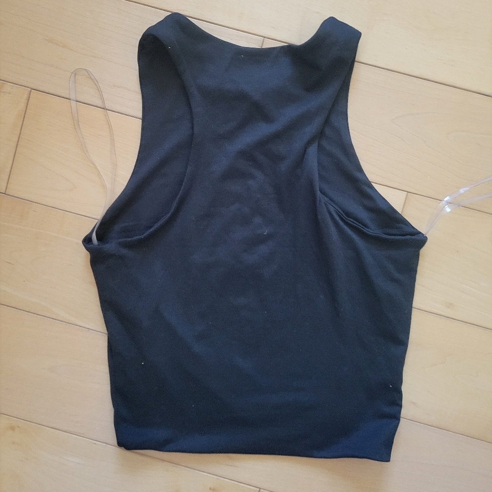 Popular 21 Black High Neck Sleeveless Tank Top Size S Minimalist Sheer Strap Y2K - Picture 4 of 4
